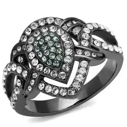 IP Gun Black Stainless Steel Ring with Multi-Color Crystals TK2679