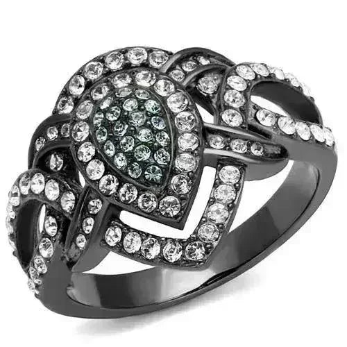 IP Gun Black Stainless Steel Ring with Multi-Color Crystals TK2679
