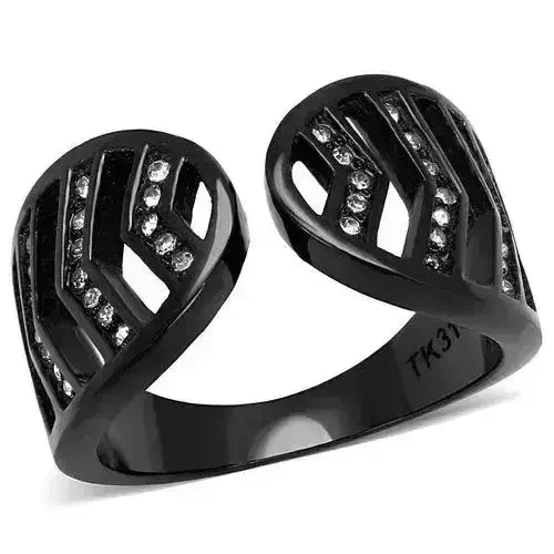 TK3056 IP Black Stainless Steel Ring – Top Grade Clear Crystal