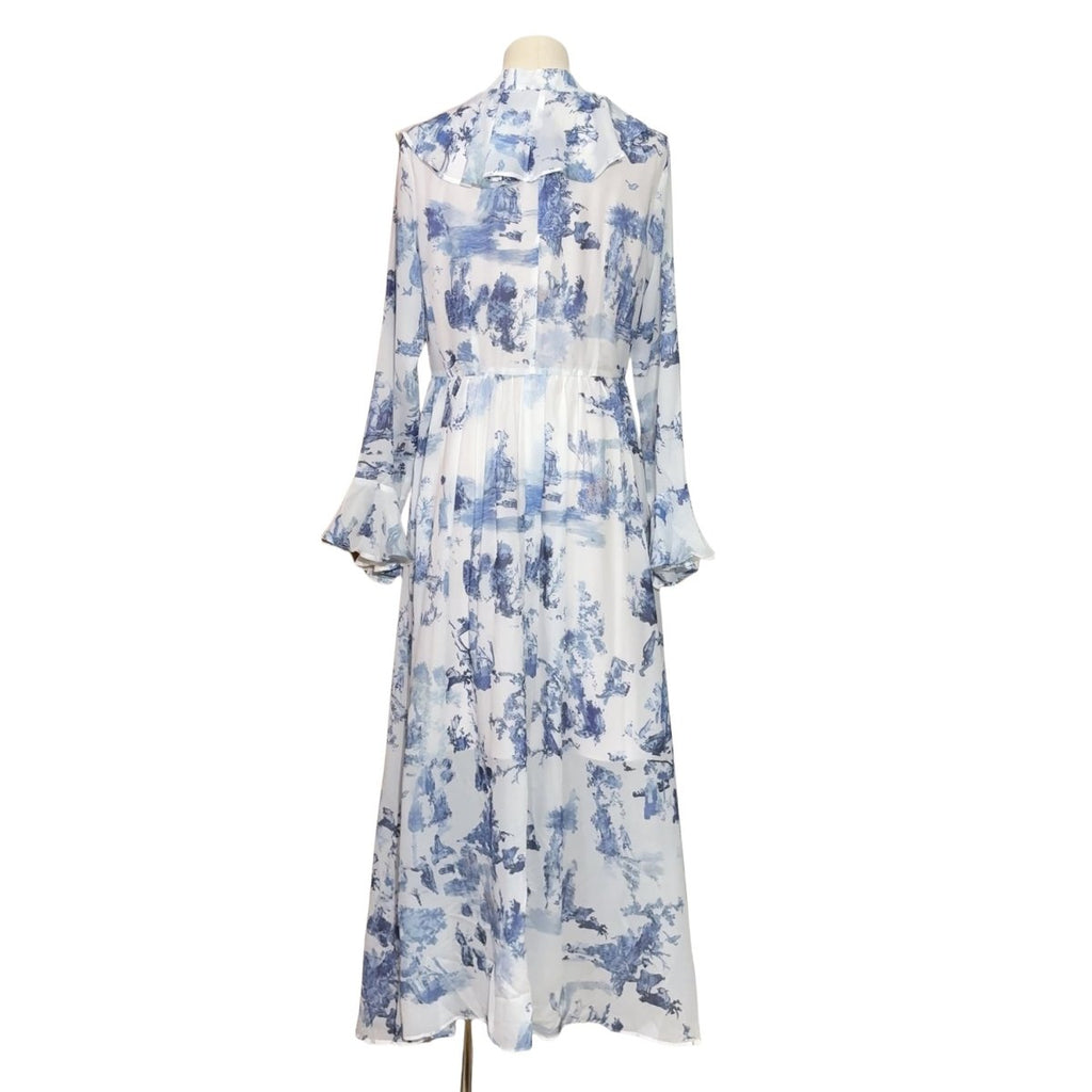 Toile de Jouy Print Ruffle Maxi Dress(MS422)