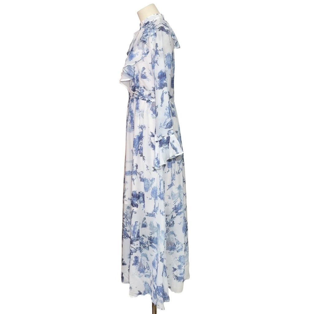 Toile de Jouy Print Ruffle Maxi Dress(MS422)