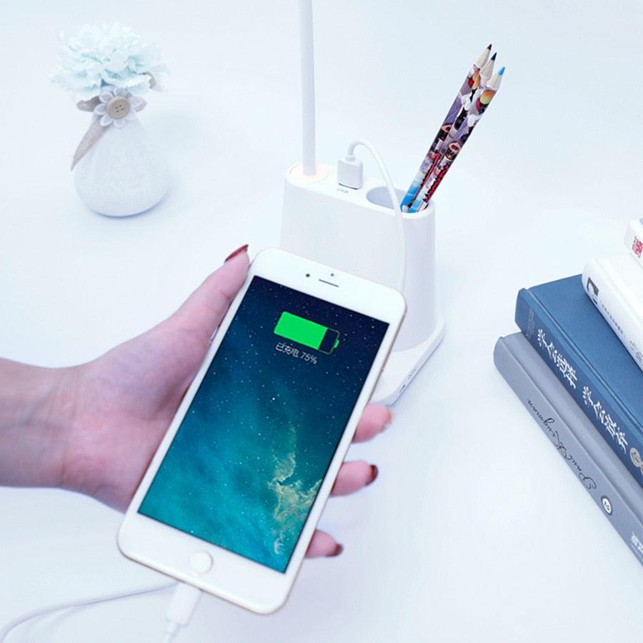 Touch Dimmable LED Desk Lamp 10W Wireless Charging/USB  Charging Table Light for Children Kids Reading Study Bedside Bedroom Decorative Table Lamp Cute Study Lamps for Bedroom Décor