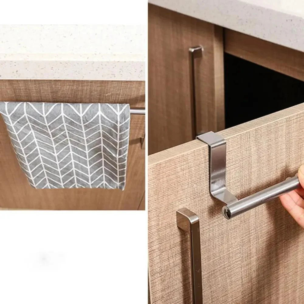 Towel Rack Over Door Towel Bar Hanging Holder Stainless Steel Bathroom Kitchen Cabinet Towel Rag Rack Shelf Hanger Tool Gadget
