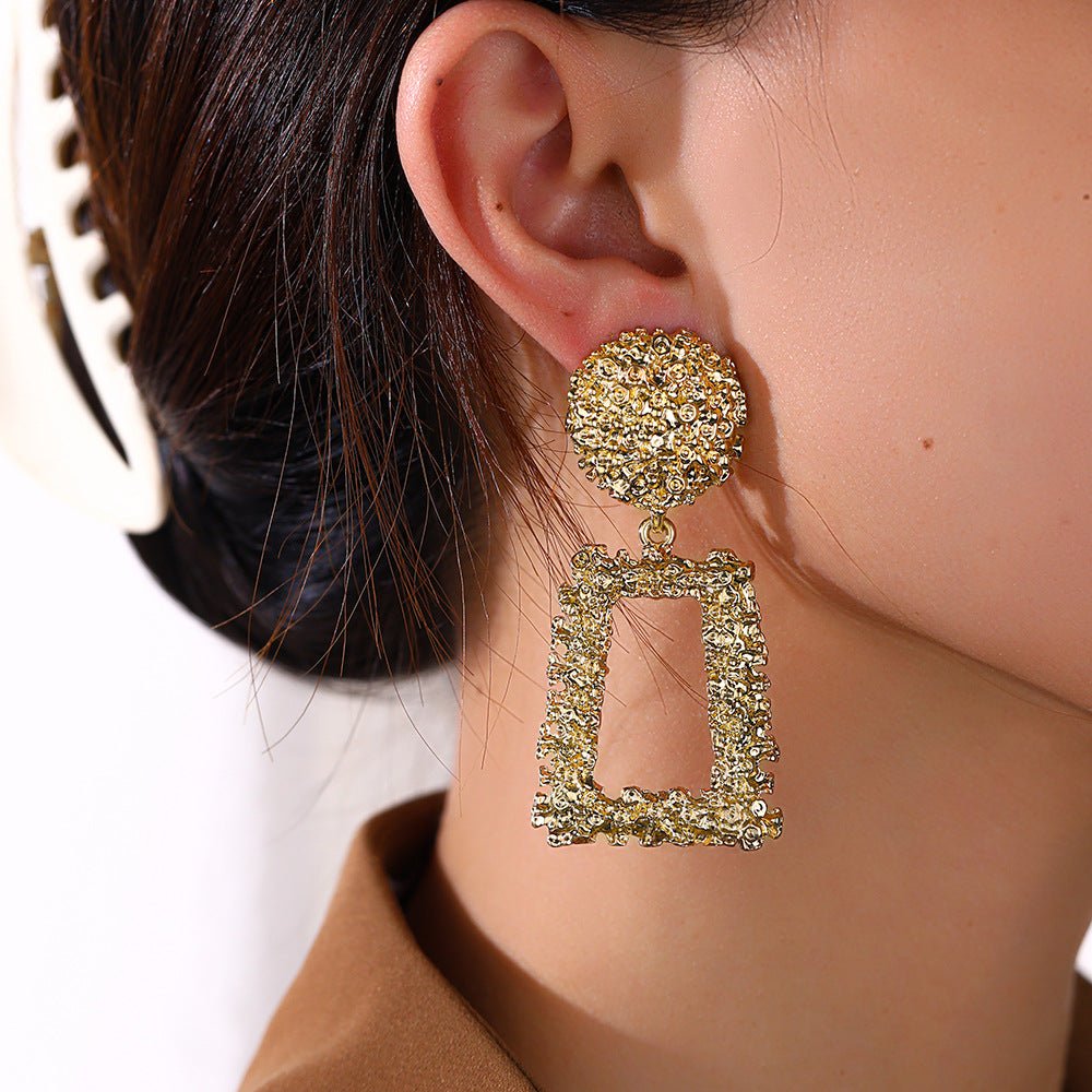 Trapezoid Dangle Earrings with Carved Texture (MAC322)