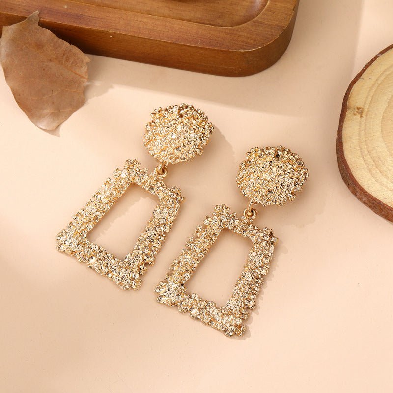 Trapezoid Dangle Earrings with Carved Texture (MAC322)