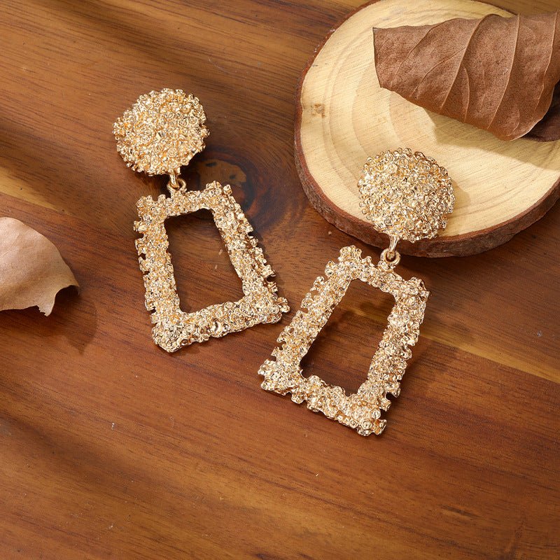 Trapezoid Dangle Earrings with Carved Texture (MAC322)