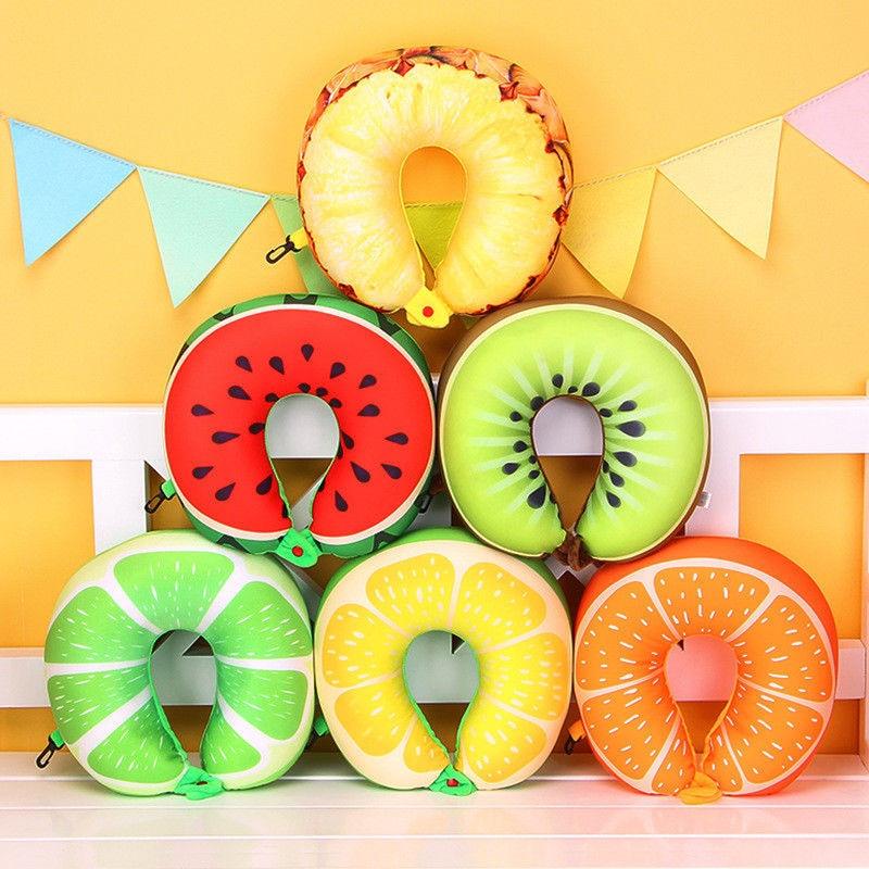 Travel Memory Foam Fruit U Shaped Travel Pillow Neck Support Head Rest Headrest Cushion Pillow Pillow Kids Newborn Travel Neck Pillow U-Shape For Car Headrest Air Cushion Child Car Seat Head Support Infant Baby Cotton U-shaped Pillow