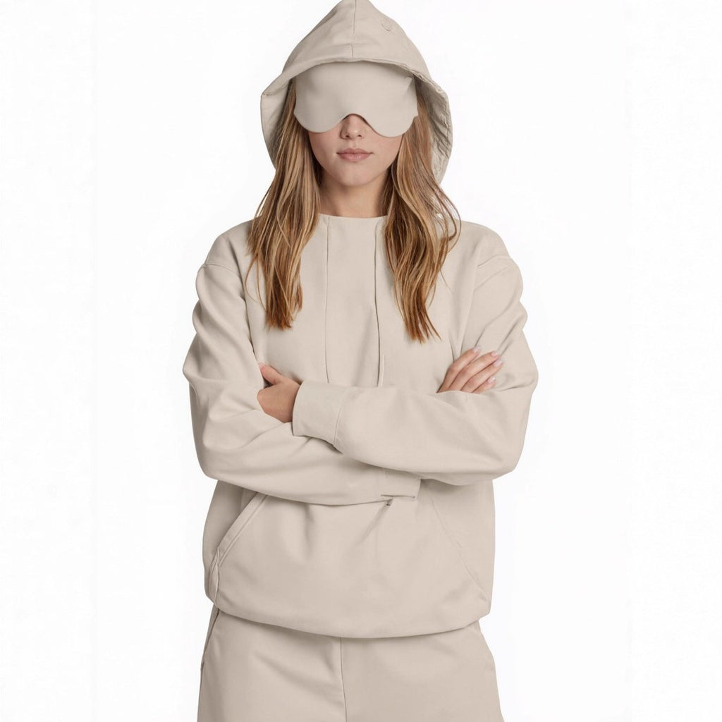 Travel Mode Eye Mask Hoodie | Oversized Pullover with Built-In Sleep Mask(MS209)
