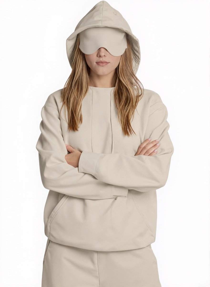 Travel Mode Eye Mask Hoodie | Oversized Pullover with Built-In Sleep Mask(MS209)