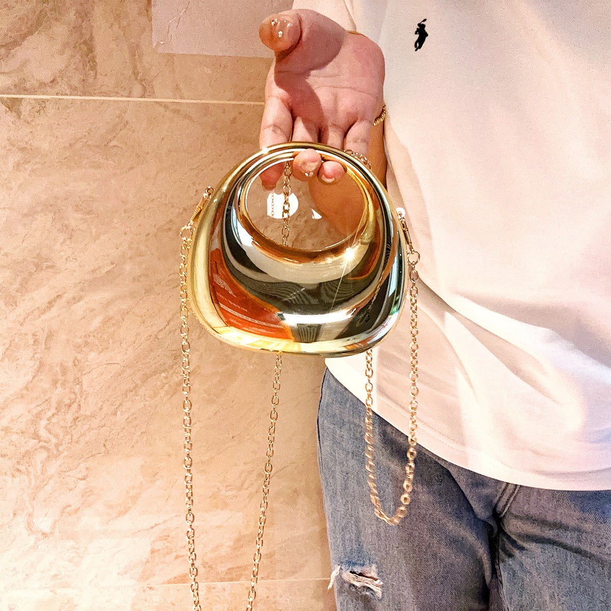 Trendy Acrylic Handbag for Women - Shiny Metal Crossbody / Shoulder Tote (Mini Crescent Design)（MAC239）