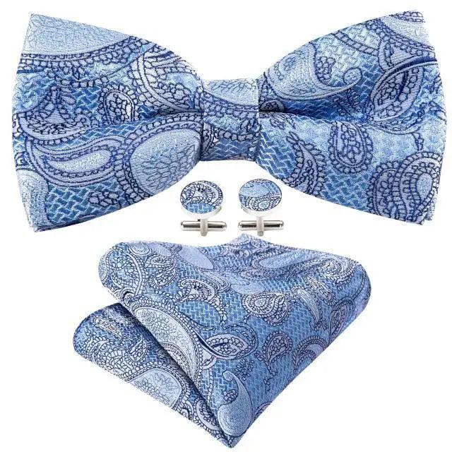 Trendy Patterned Silk Jacquard Plaid Bowtie With  Pocket Square And Cufflinks Set For Men Unique  Butterfly Party Wedding Casual Business Bowtie For Men