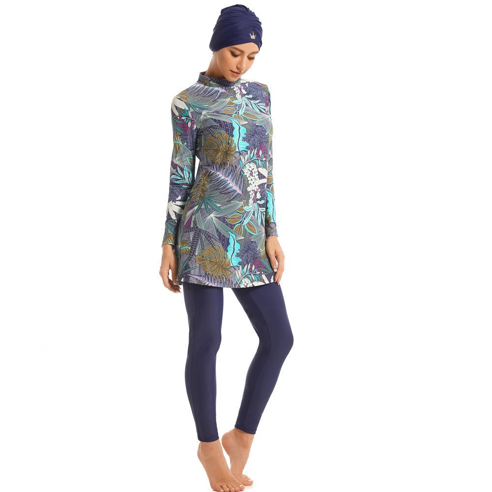 Tropical Print Modest Burkini Swimsuit Set(MB022)