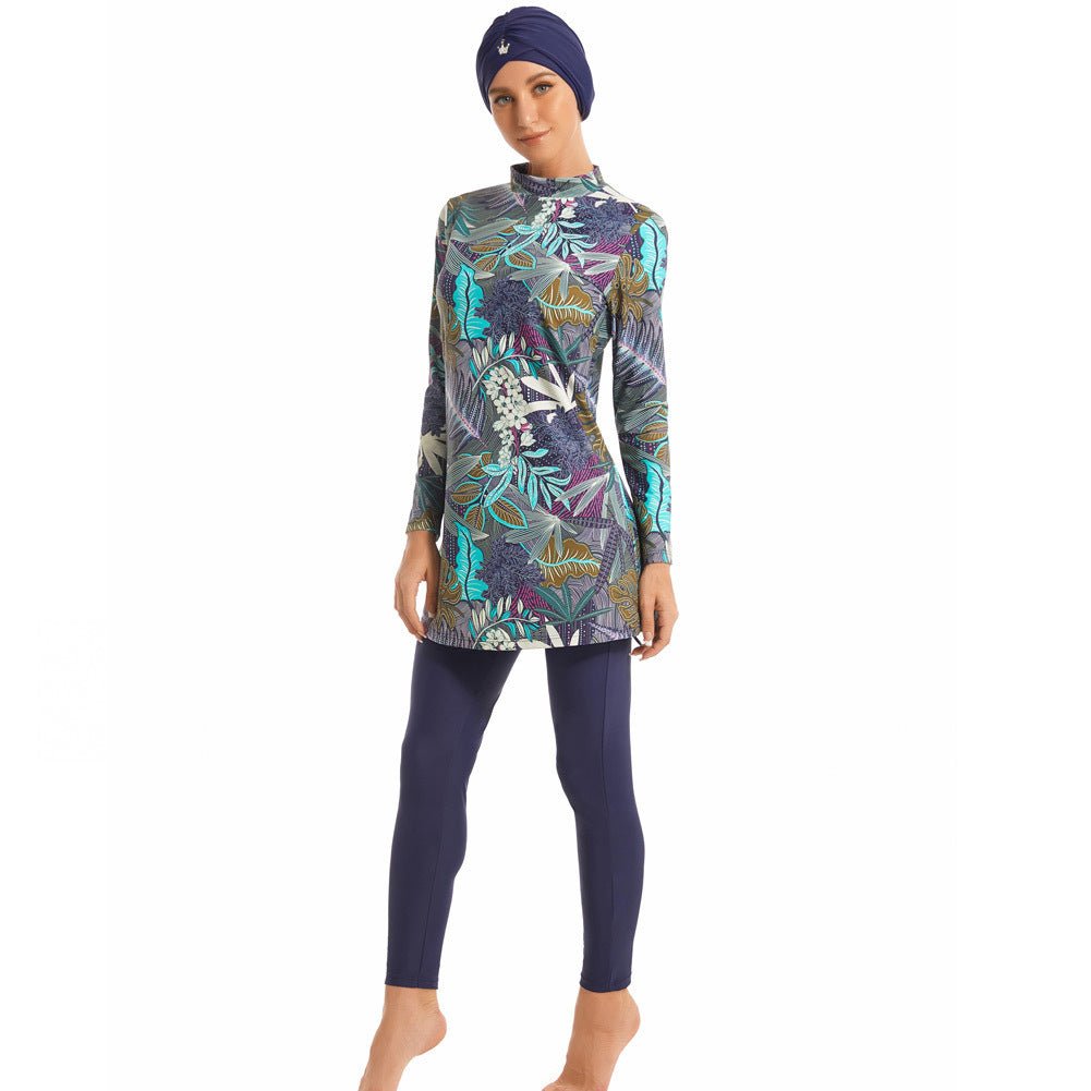 Tropical Print Modest Burkini Swimsuit Set(MB022)
