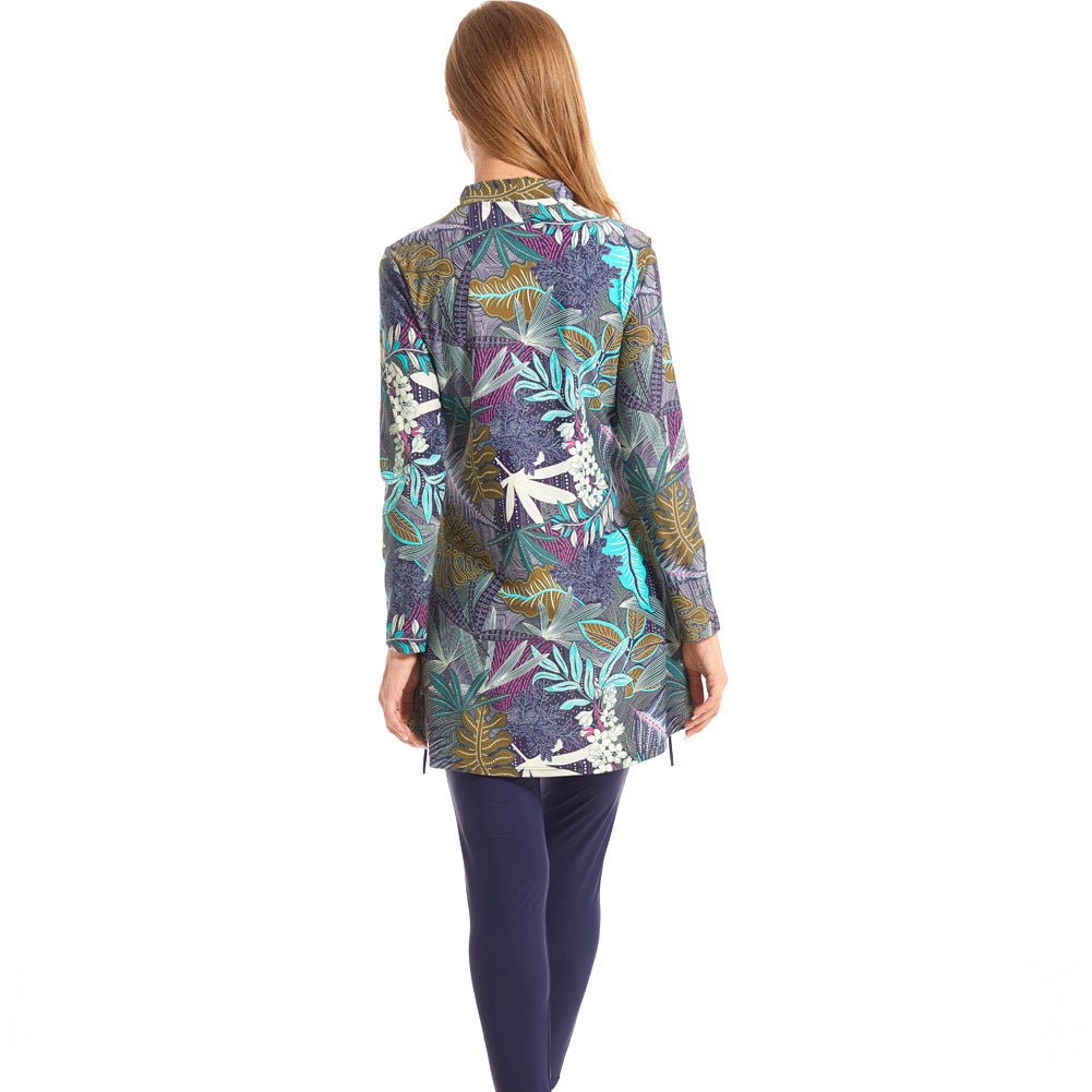 Tropical Print Modest Burkini Swimsuit Set(MB022)