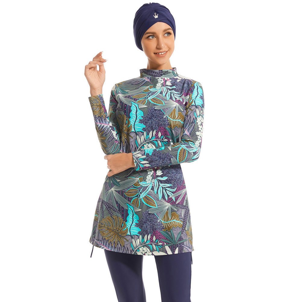 Tropical Print Modest Burkini Swimsuit Set(MB022)