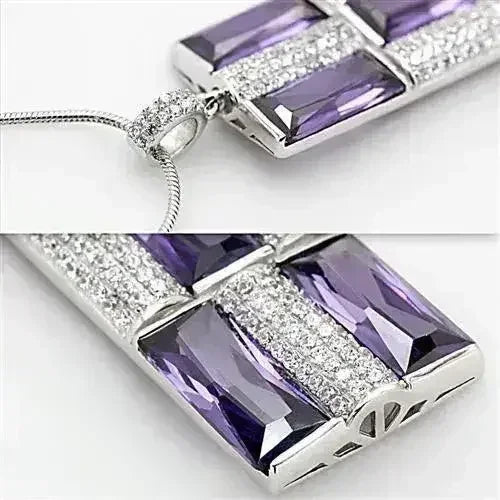 TS026 - Rhodium 925 Sterling Silver Chain Pendant with AAA Grade CZ
