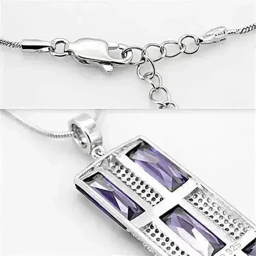 TS026 - Rhodium 925 Sterling Silver Chain Pendant with AAA Grade CZ