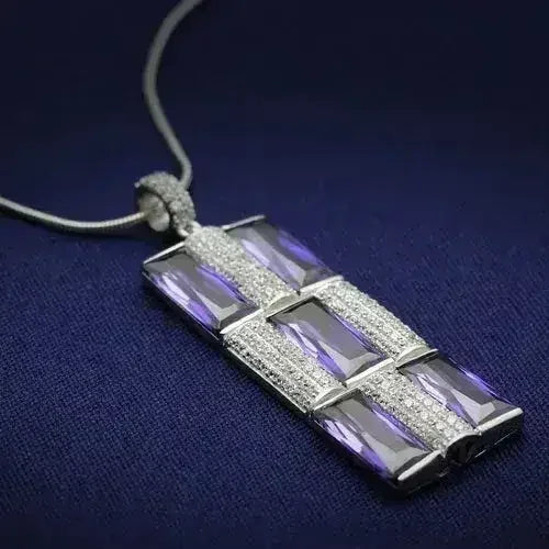 TS026 - Rhodium 925 Sterling Silver Chain Pendant with AAA Grade CZ