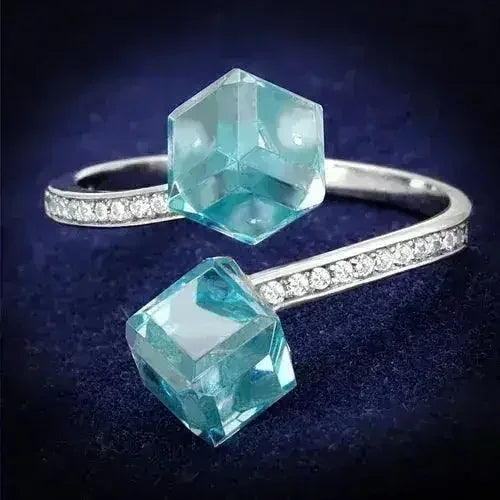 TS317 Rhodium Sterling Silver Ring – AAA Sea Blue CZ
