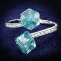 TS317 Rhodium Sterling Silver Ring – AAA Sea Blue CZ