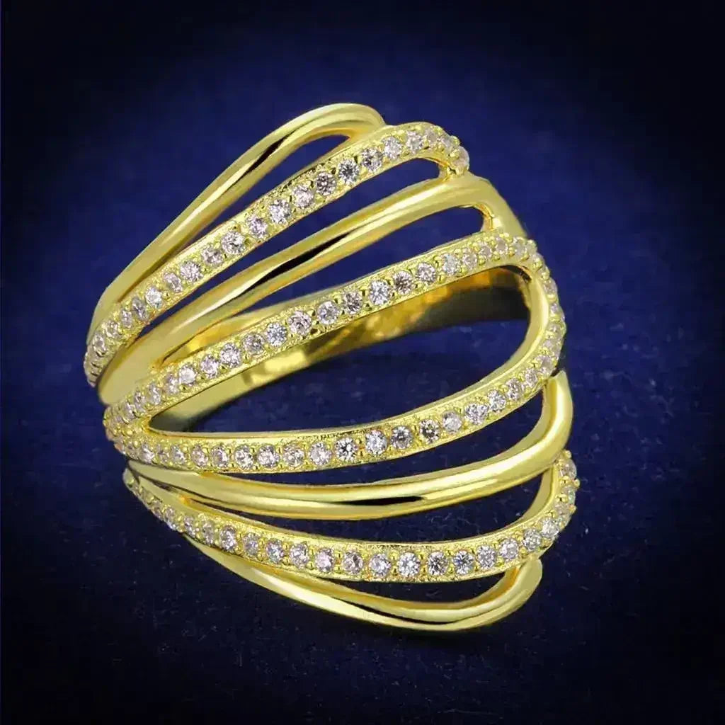 TS379 - Gold 925 Sterling Silver Ring with AAA Grade CZ  in Clear