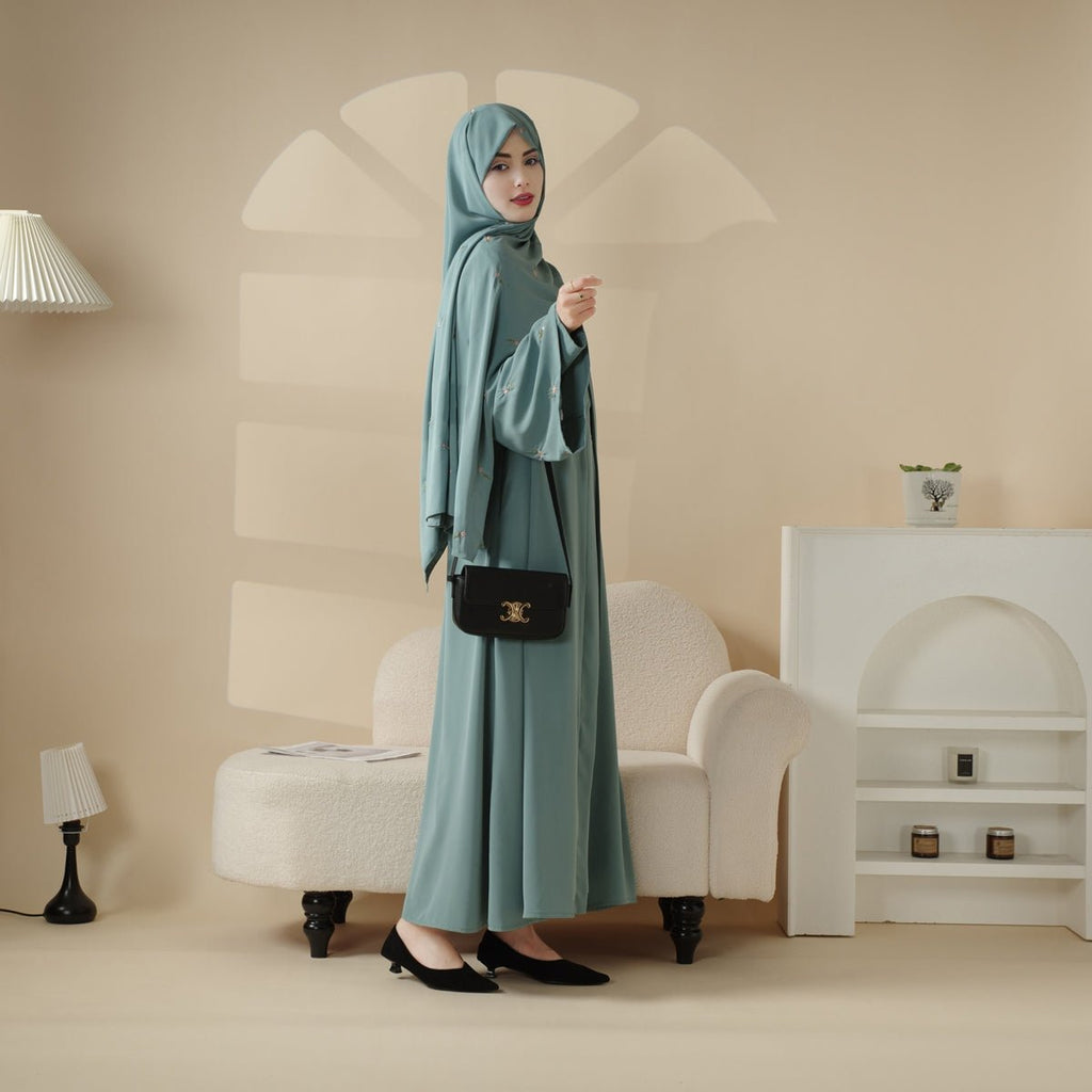 Tulip Embroidery Open Abaya 4-Piece Set (MOA051)