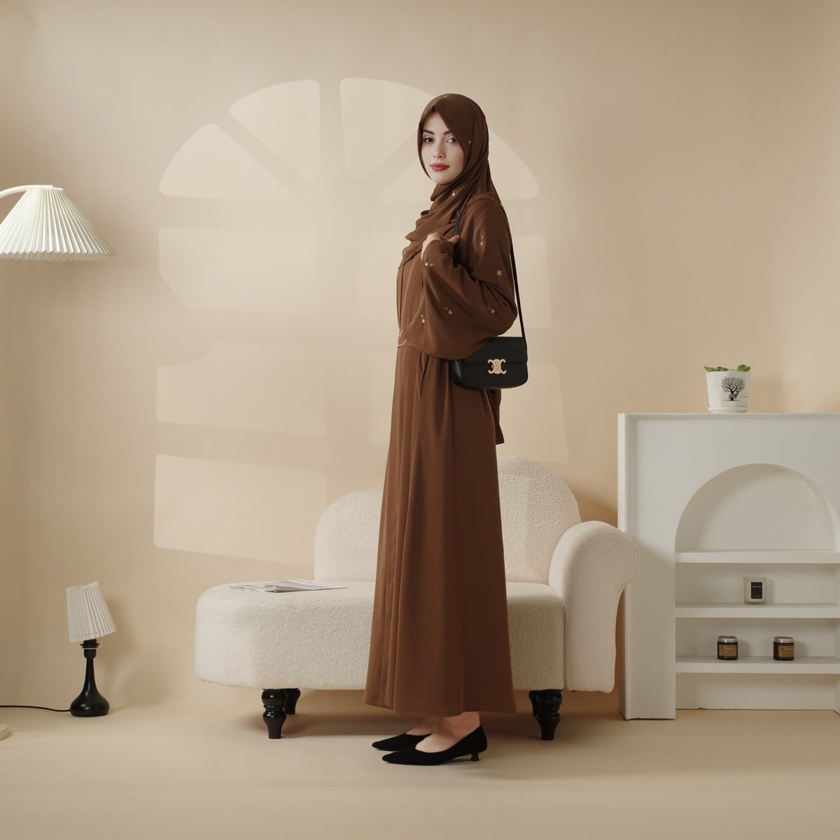 Tulip Embroidery Open Abaya 4-Piece Set (MOA051)