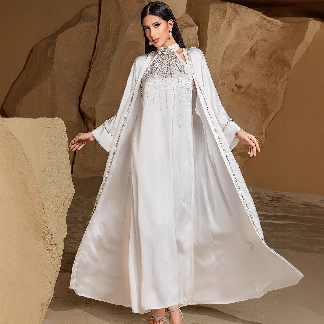 Two-Piece Kaftan Fashion Hand-Stitched Diamond Dress(MOA150)
