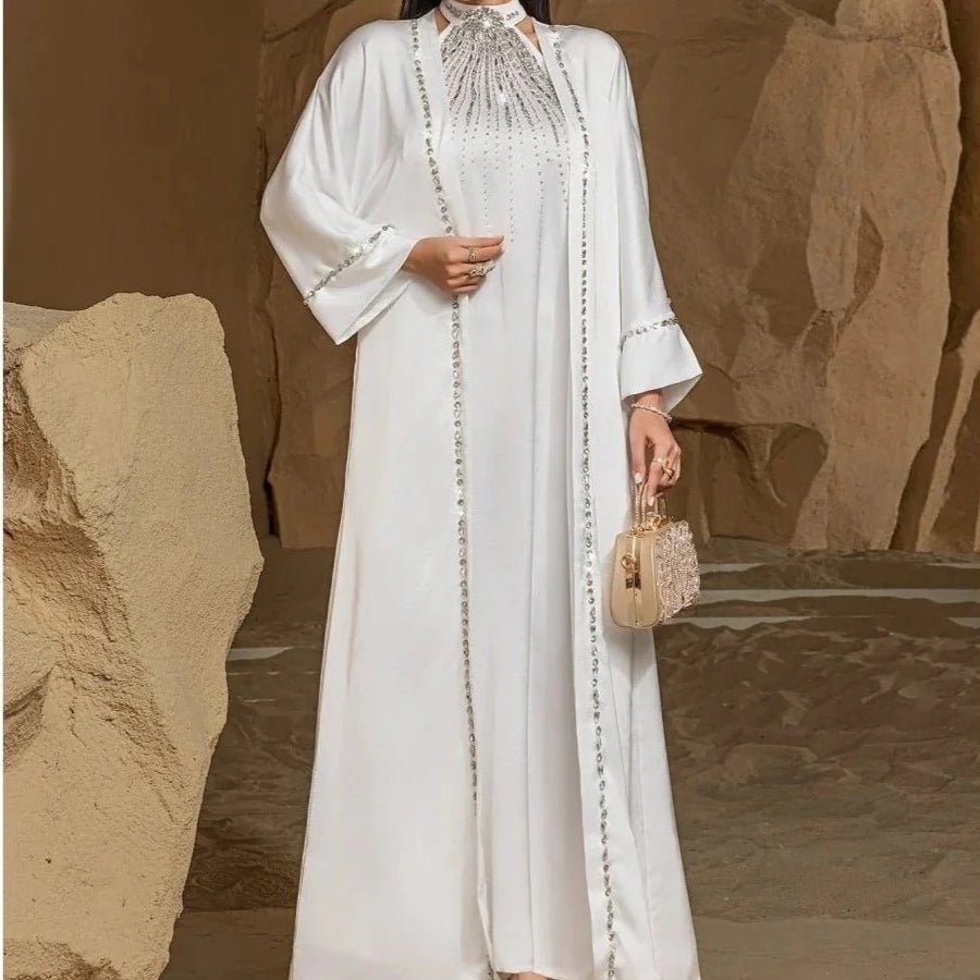 Two-Piece Kaftan Fashion Hand-Stitched Diamond Dress(MOA150)