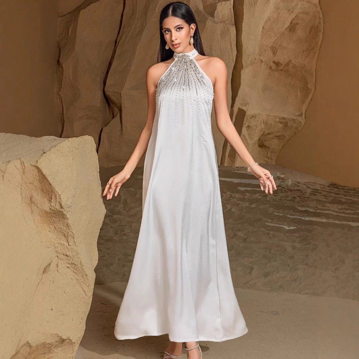 Two-Piece Kaftan Fashion Hand-Stitched Diamond Dress(MOA150)