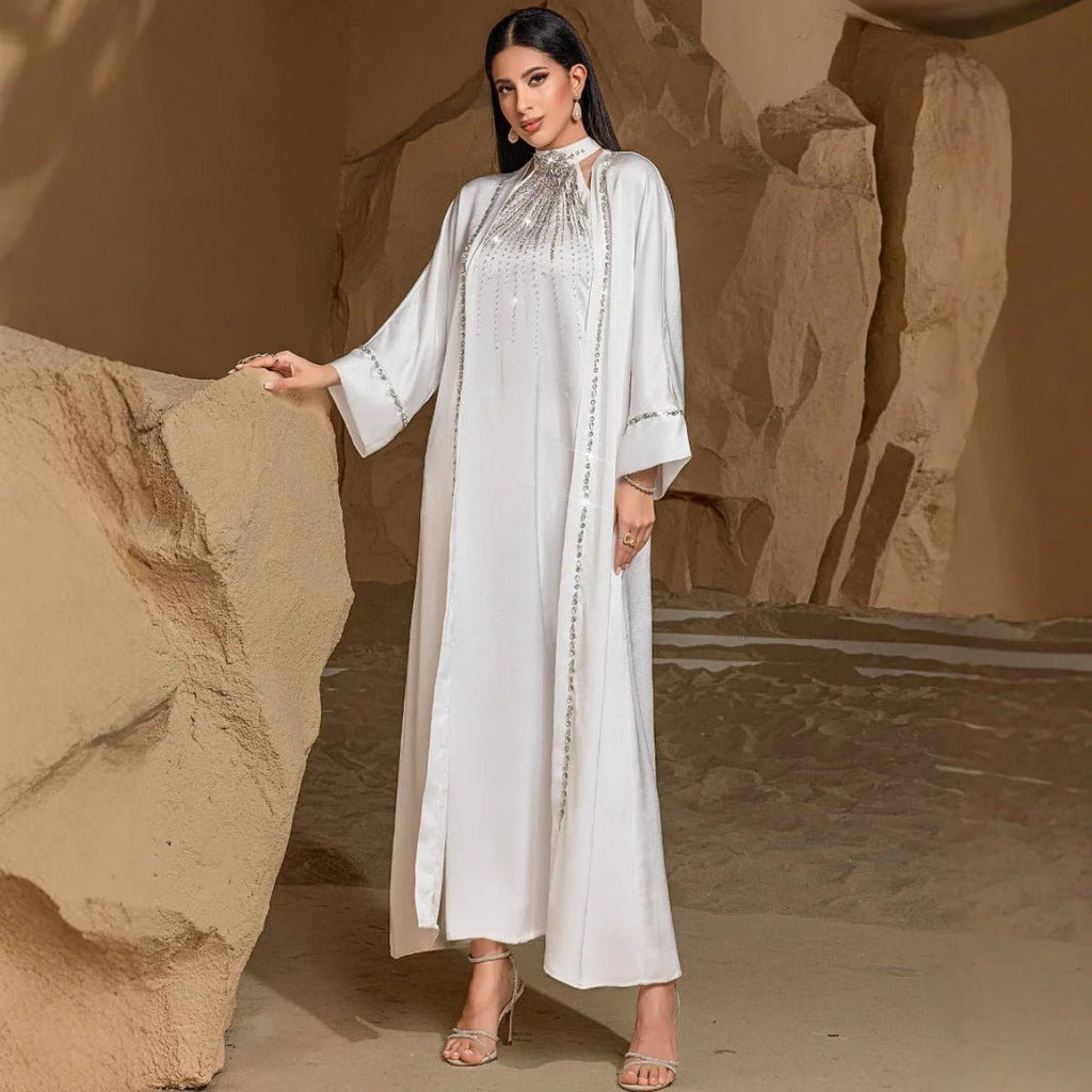 Two-Piece Kaftan Fashion Hand-Stitched Diamond Dress(MOA150)