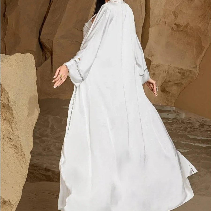 Two-Piece Kaftan Fashion Hand-Stitched Diamond Dress(MOA150)