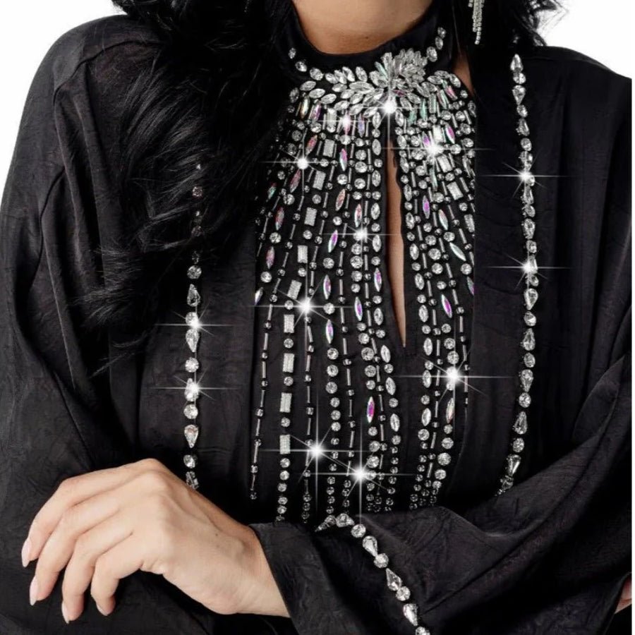 Two-Piece Kaftan Fashion Hand-Stitched Diamond Dress(MOA150)
