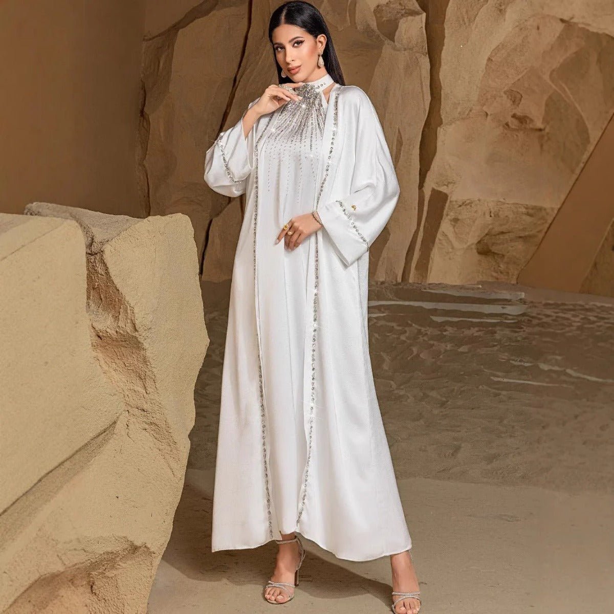 Two-Piece Kaftan Fashion Hand-Stitched Diamond Dress(MOA150)