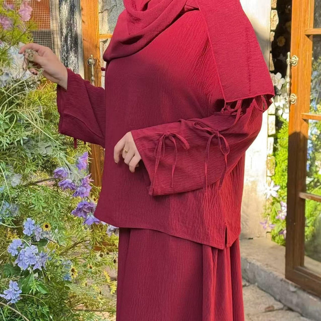Two-Piece Tunic & Maxi Skirt Set with Pockets (MS379)