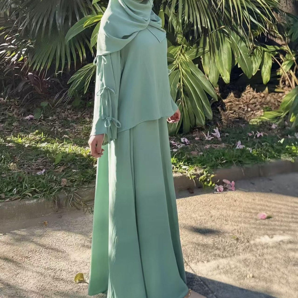 Two-Piece Tunic & Maxi Skirt Set with Pockets (MS379)