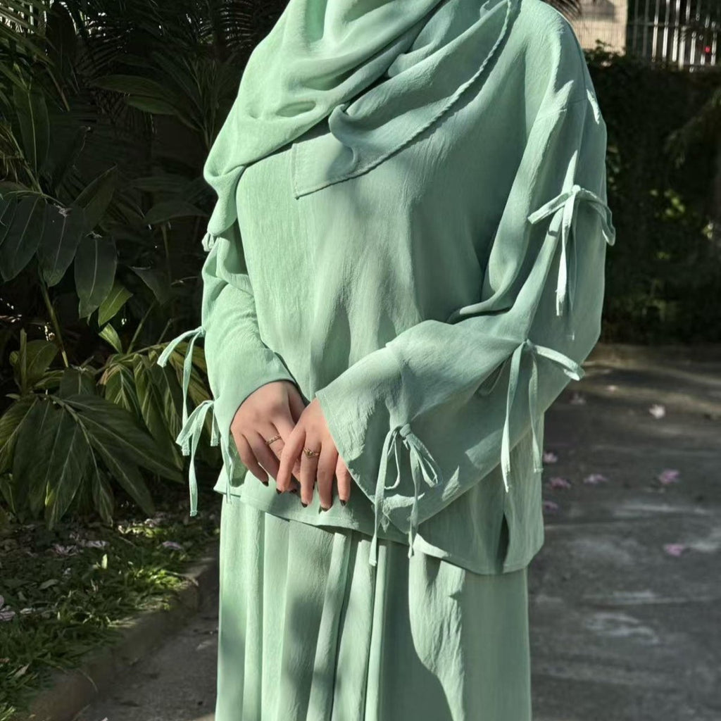 Two-Piece Tunic & Maxi Skirt Set with Pockets (MS379)
