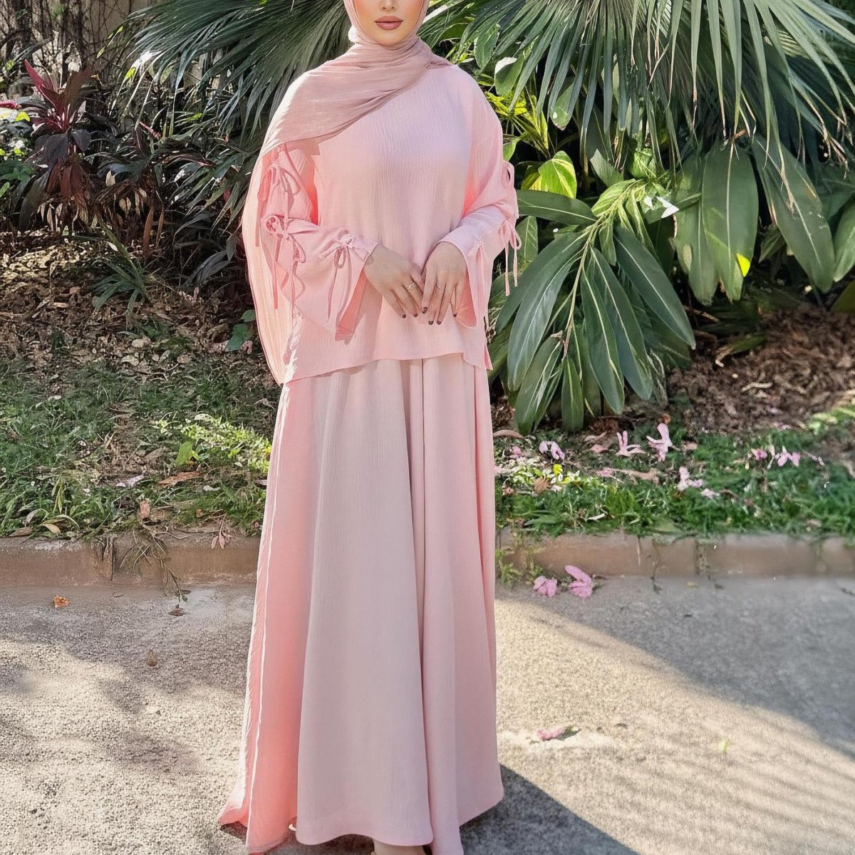 Two-Piece Tunic & Maxi Skirt Set with Pockets (MS379)