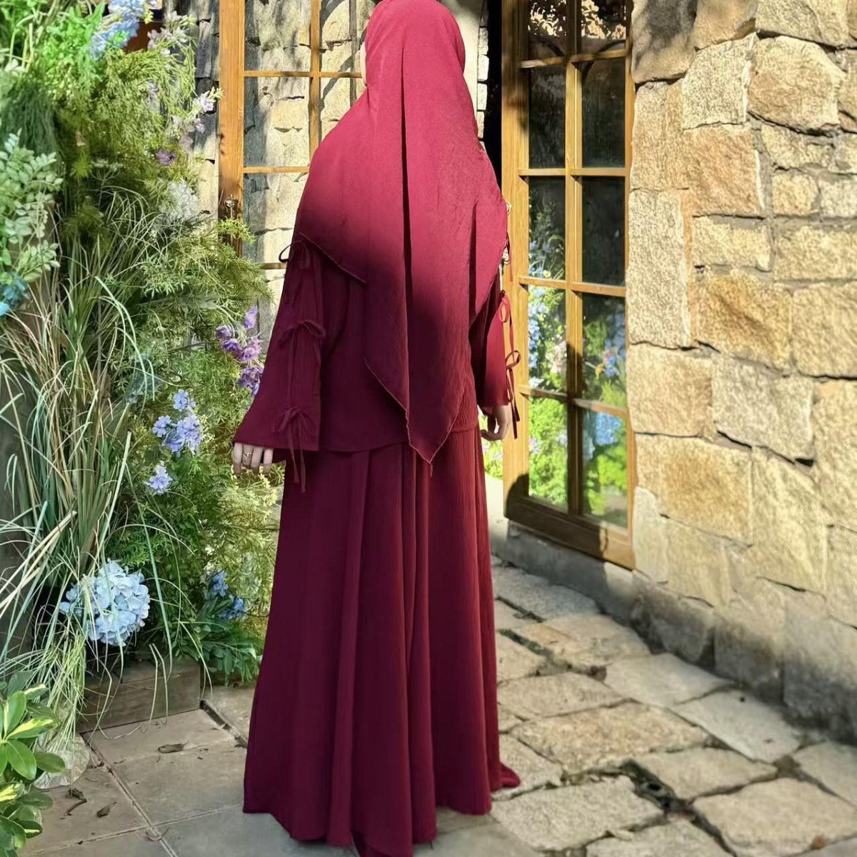 Two-Piece Tunic & Maxi Skirt Set with Pockets (MS379)