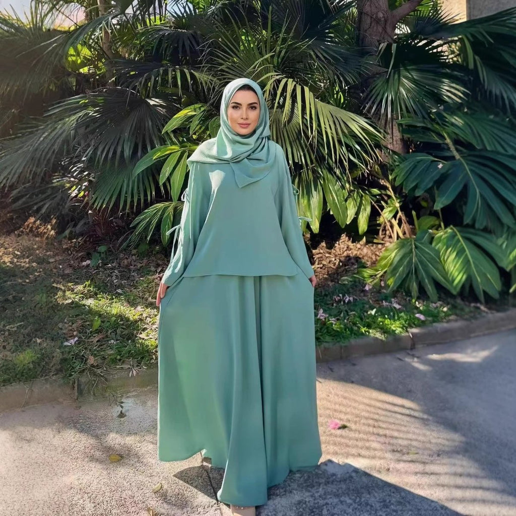 Two-Piece Tunic & Maxi Skirt Set with Pockets (MS379)
