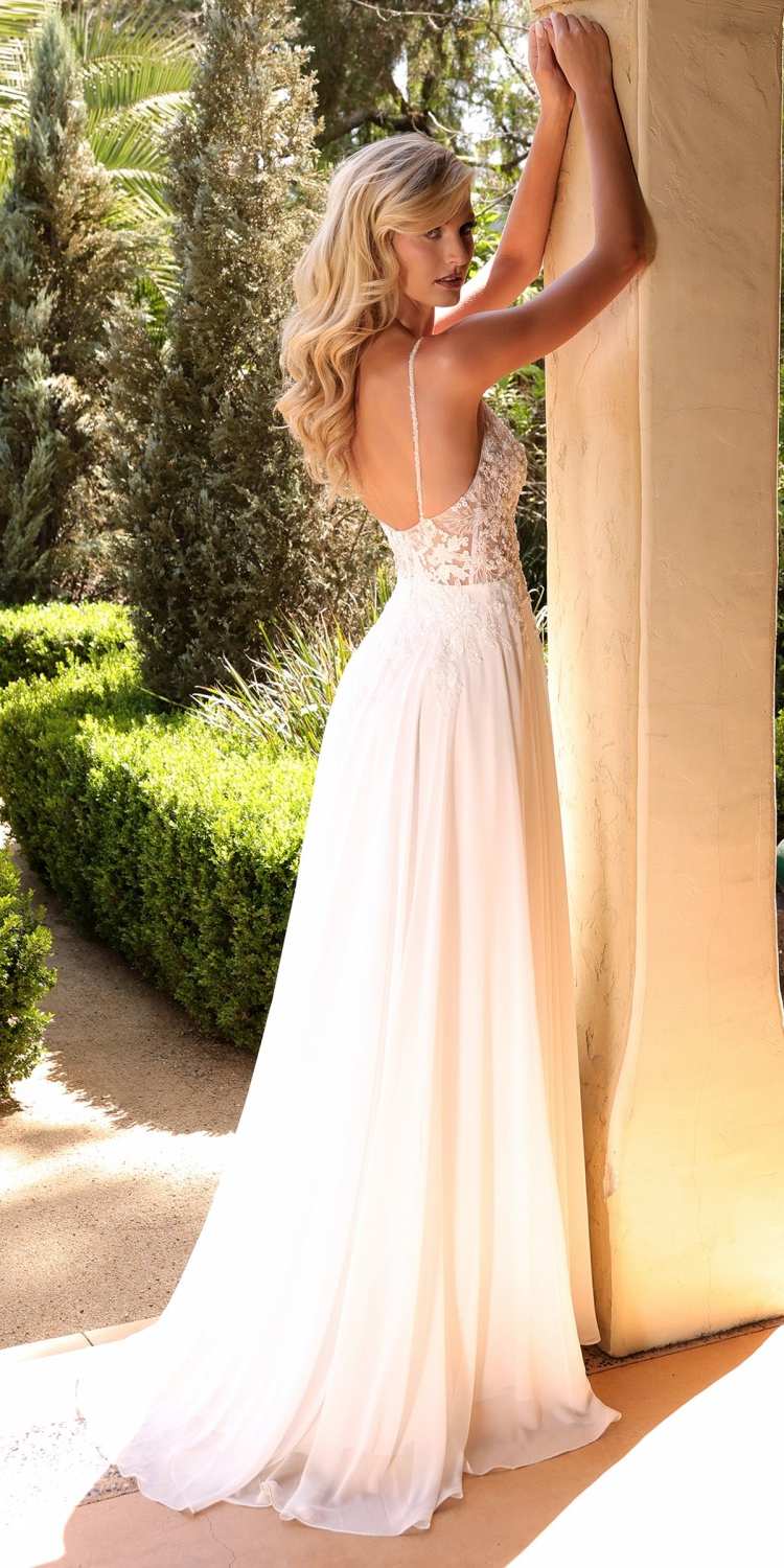 Cinderella Divine TY11 A-Line Chiffon Gown Beaded Embellished Floral Bodice Applique