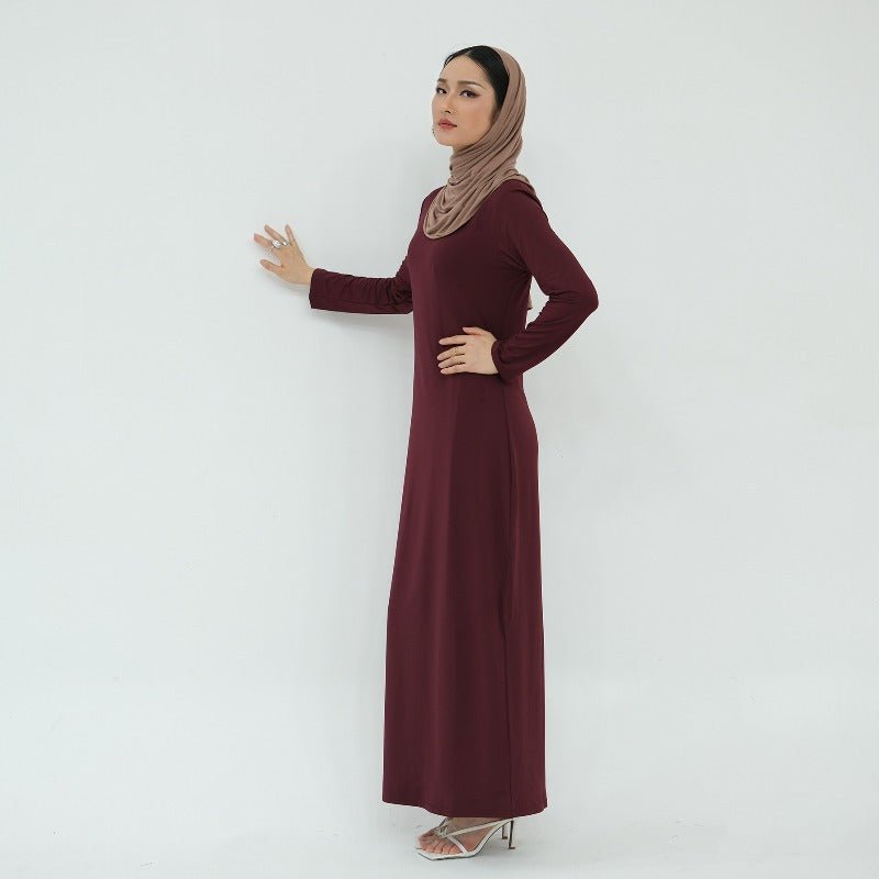 Ultra Long Milk Silk Soft Layering Essential Base Dress | Round Neck Pullover Maxi Underdress(MA319)