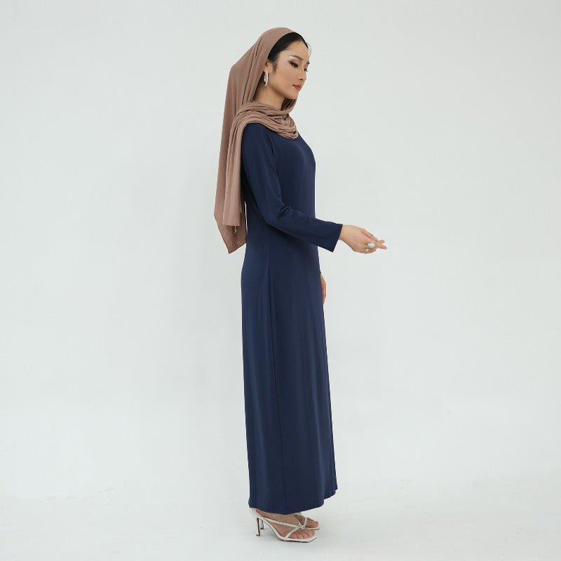 Ultra Long Milk Silk Soft Layering Essential Base Dress | Round Neck Pullover Maxi Underdress(MA319)