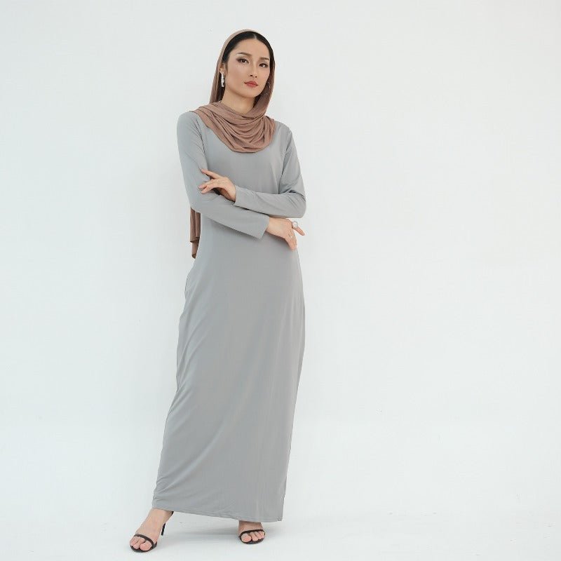 Ultra Long Milk Silk Soft Layering Essential Base Dress | Round Neck Pullover Maxi Underdress(MA319)