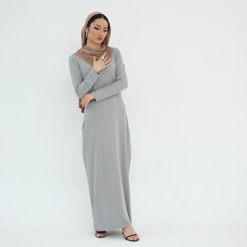 Ultra Long Milk Silk Soft Layering Essential Base Dress | Round Neck Pullover Maxi Underdress(MA319)