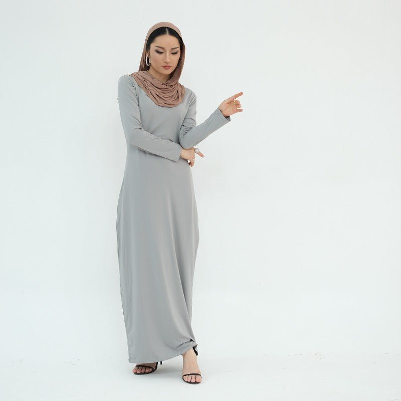 Ultra Long Milk Silk Soft Layering Essential Base Dress | Round Neck Pullover Maxi Underdress(MA319)