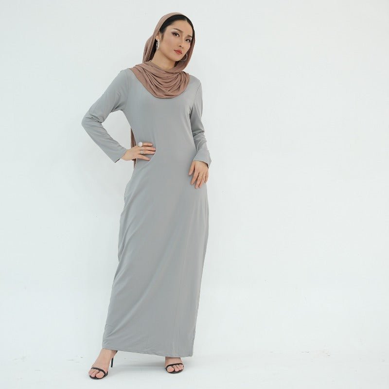 Ultra Long Milk Silk Soft Layering Essential Base Dress | Round Neck Pullover Maxi Underdress(MA319)