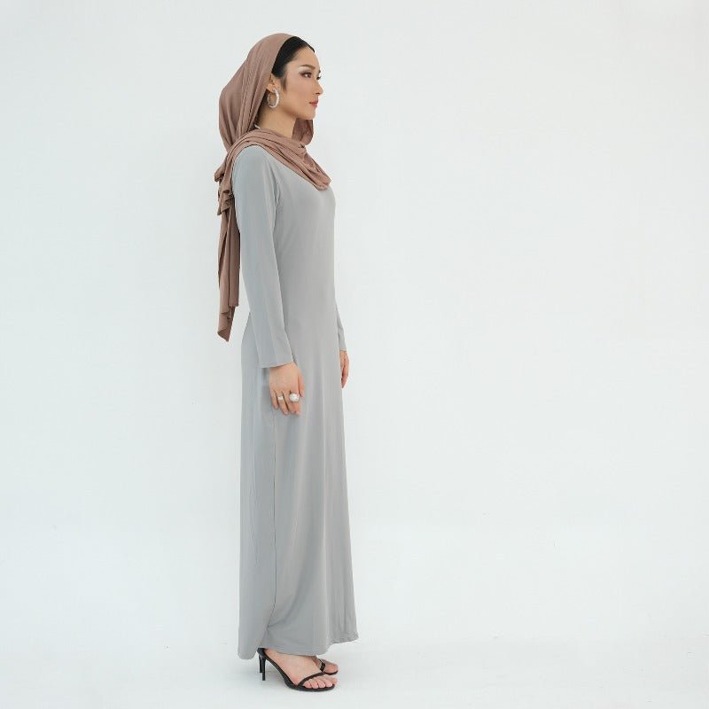 Ultra Long Milk Silk Soft Layering Essential Base Dress | Round Neck Pullover Maxi Underdress(MA319)