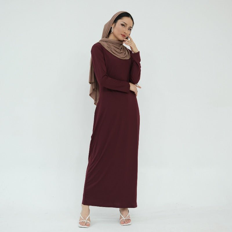 Ultra Long Milk Silk Soft Layering Essential Base Dress | Round Neck Pullover Maxi Underdress(MA319)