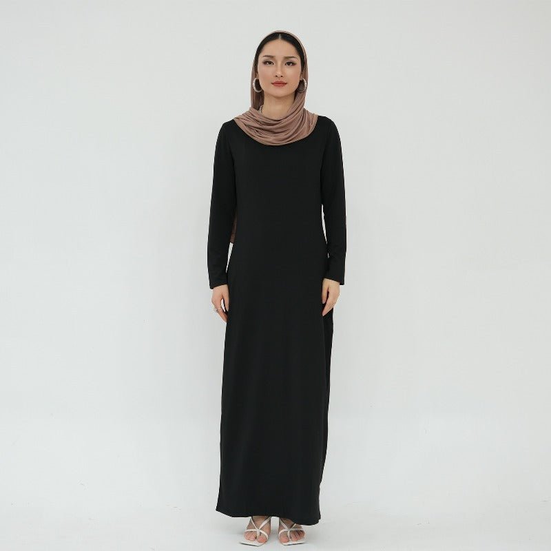 Ultra Long Milk Silk Soft Layering Essential Base Dress | Round Neck Pullover Maxi Underdress(MA319)